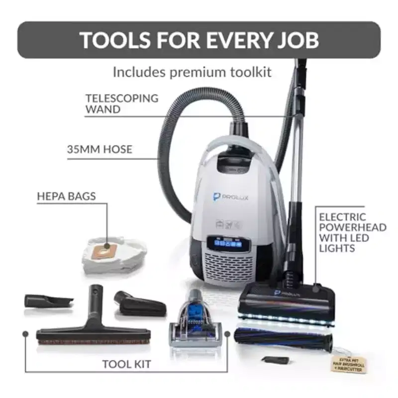 Prolux Phantom Bagged Canister Deep Cleaning PET Vacuum with Powerhead for Home