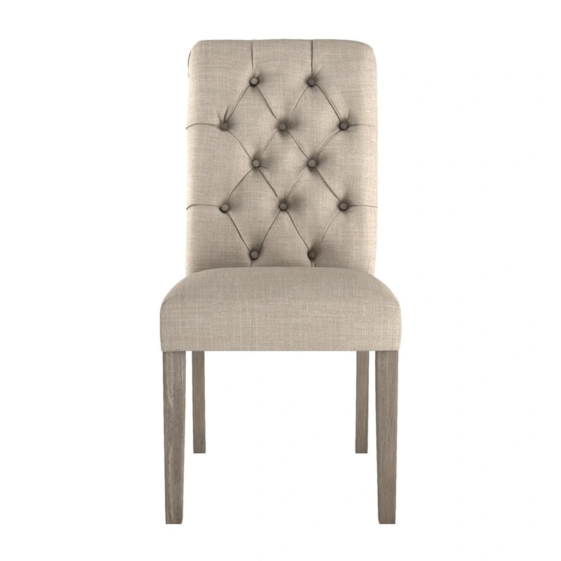 Linen Button Tufted Dining Chair with Grey Finish Legs