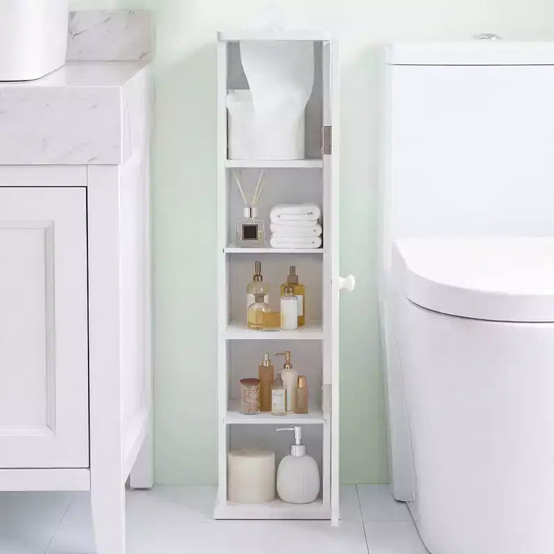 Costway Toilet Tissue Storage Tower Bathroom Storage Floor Cabinet w/ 4 Shelves