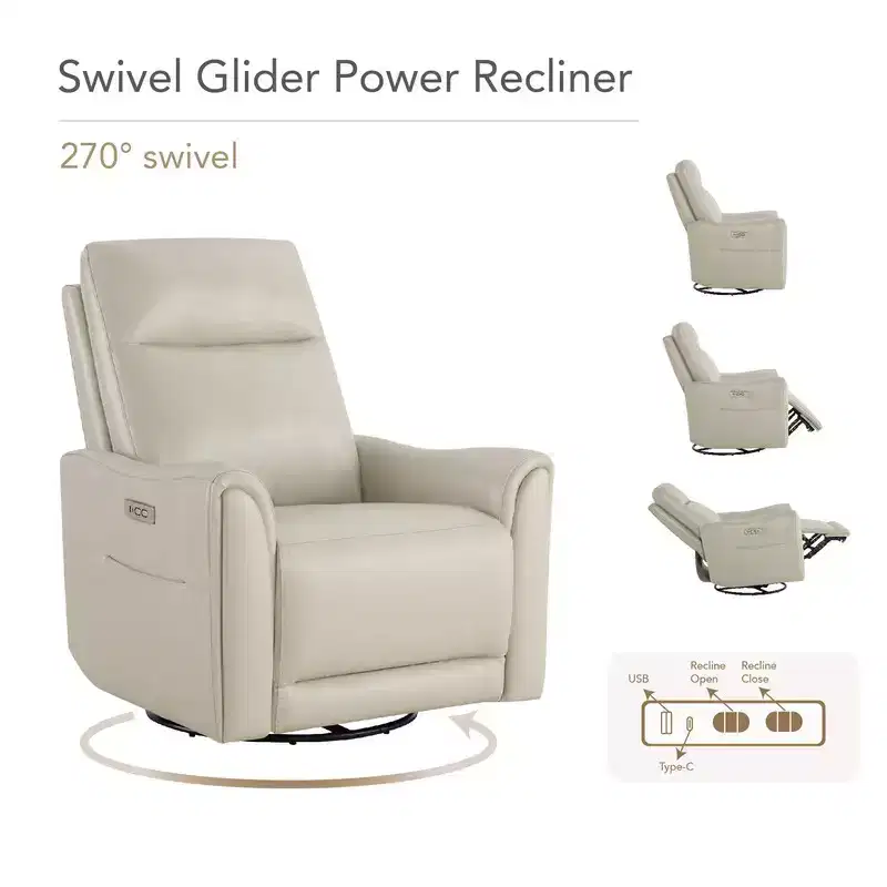 Light Gray & Saddle Power Swivel Glider Recliner, Single Seat