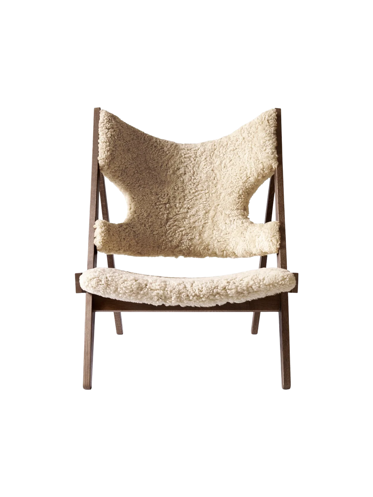 Sheepskin & Oak Lounge Chair with Elbow Cut-Out Design for Living Room & Bedroom