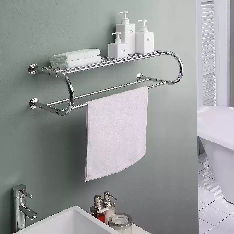 Wall Mounting Towel Bar and Shelf, Chrome Finish