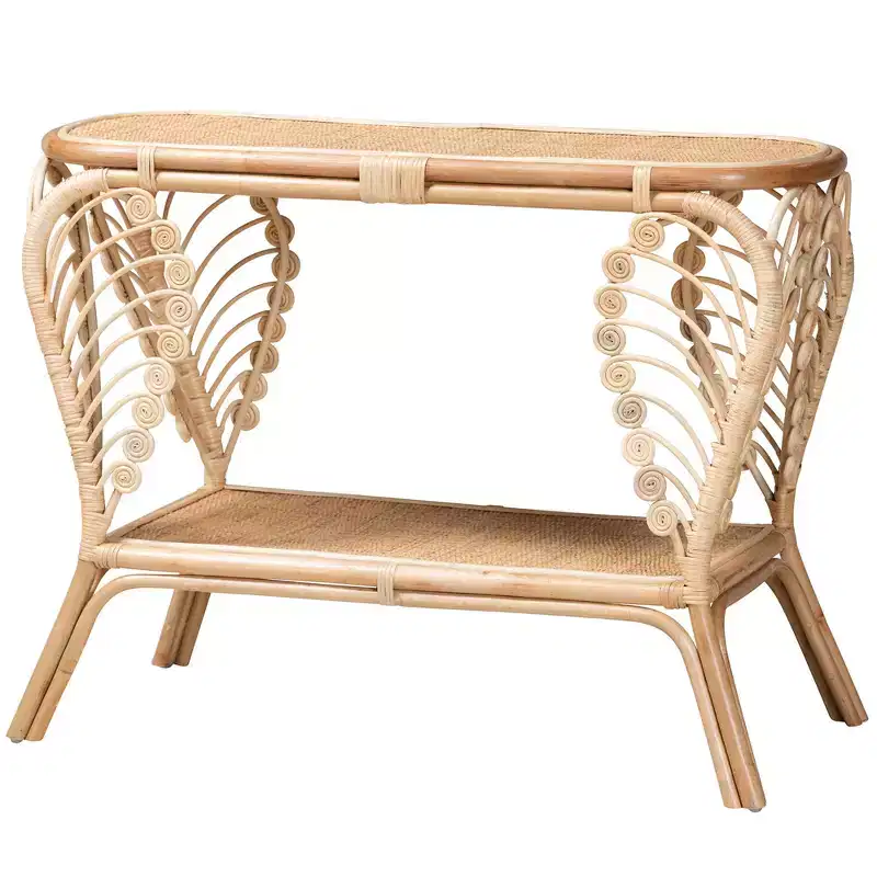 Bohemian Natural Rattan 2-Tier Console Table