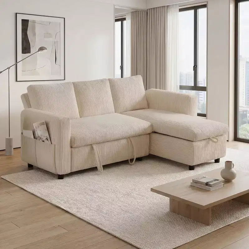 Dyonery 81 Sectional Sleeper Sofa, L-Shaped Pull Out Couch with Reversible Storage Chaise, USB, Reclining Backrest