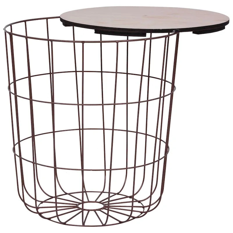 Round MDF Coffee Table with Basket Design, Copper Finish, 15.6 Diameter