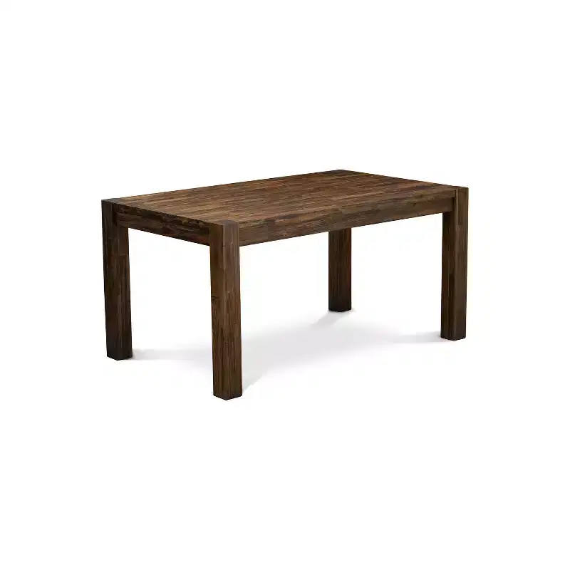 HomeStock Belmont 7Pc Dining Room Table Set , Rectangle Table and 6 Parson Chairs with Light Sable Color Linen Fabric, Distressed Jacobean Finish