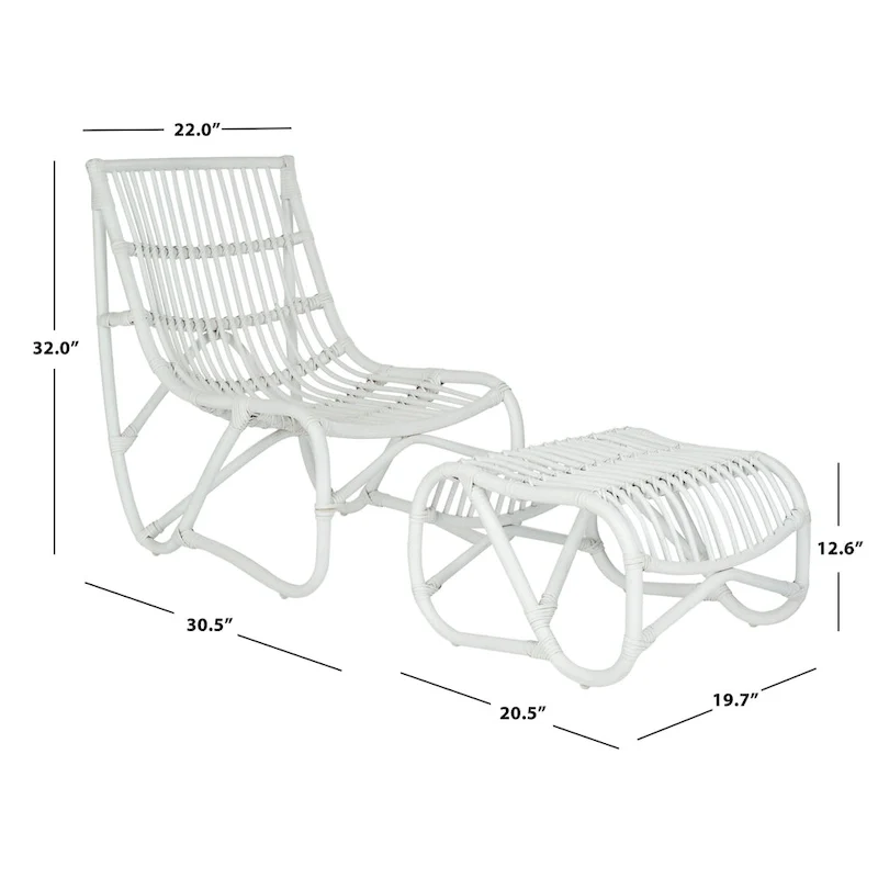 White Wicker Chair and Ottoman Set