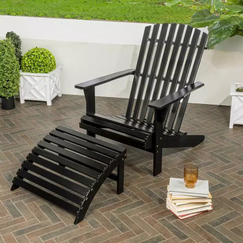 Saranac 2-Piece Traditional Rustic Acacia Wood Adirondack Chair with Detachable Ottoman- JONATHAN Y