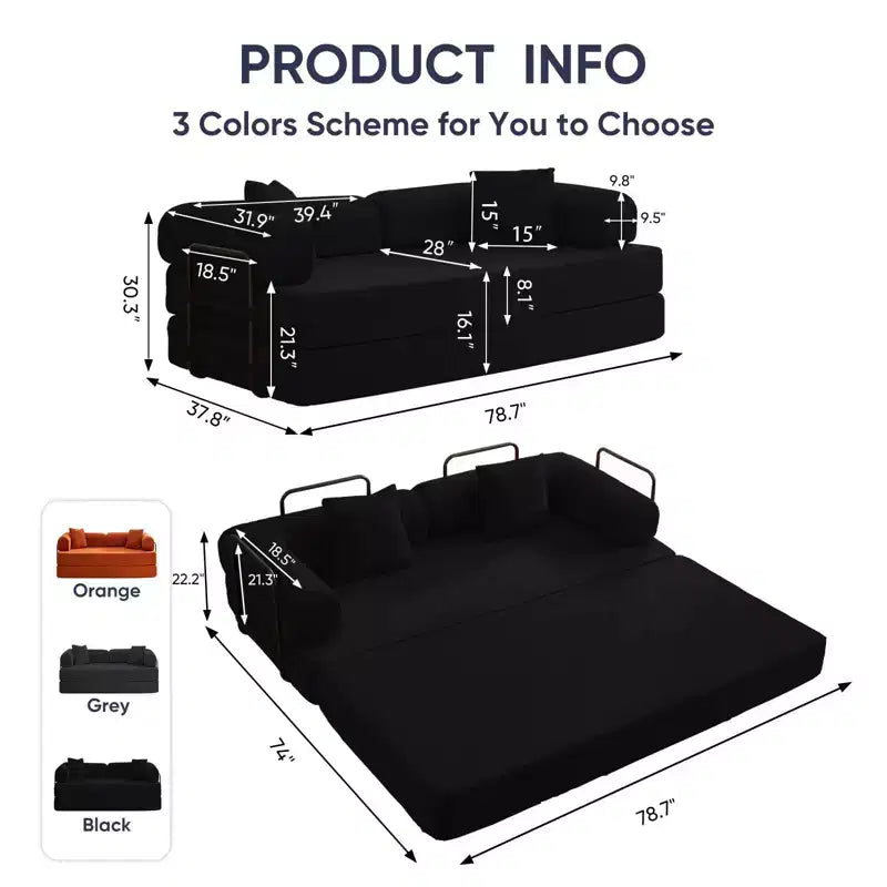 Mjkone Convertible Pull Out Sleeper Sofa Bed with Pillows&Movable armrest,Folding Mattress Couch, Removable Washable Floor Sofa