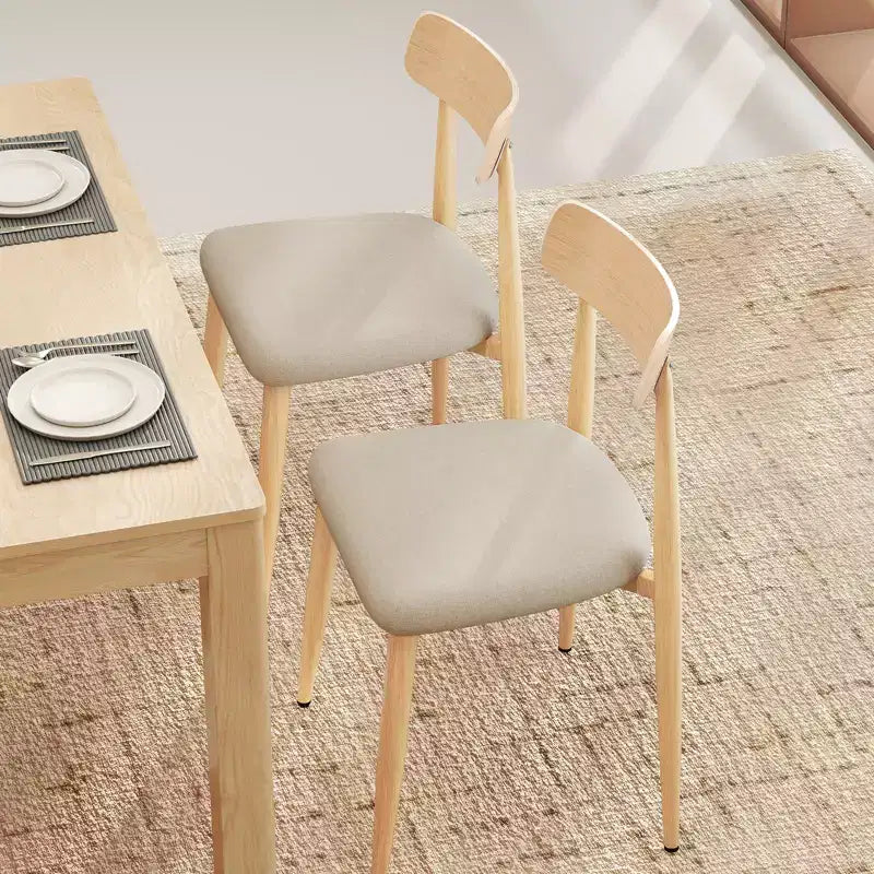 Costway Modern Upholstered Dining Chairs Set of 4 Linen Fabric Mid-Century Modern Accent Armless Chair w/ Wood-Like Metal Legs
