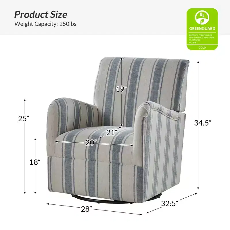 Set of 2 Livia Transitional 360-Degree Swivel Armchair With Jacobean Strip Pattern | HULALA HOME