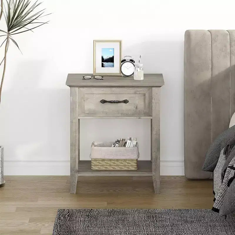 GustoWave Nightstands End Table with Drawer, Side Table for Spaces, 2 Tiers Storage Shelves with Dresser, Bedside Table