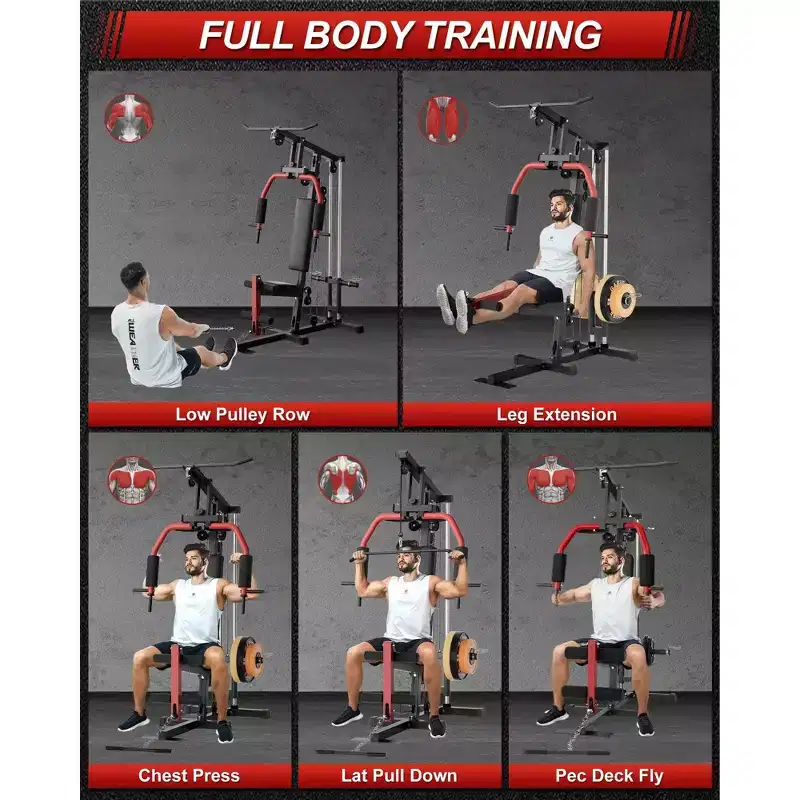 Equipment for Strength Training, Full Body Home Gym with Chest Press, LAT Pulldown, Leg Extension & Cable System