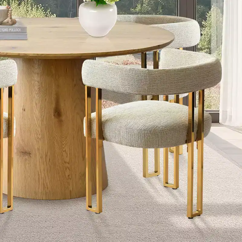 Expandable Round to Oval Dining Table Set with 4 Velvet Armchairs, Modern Pedestal Design, Seats Up to 8 People-Panipeachy