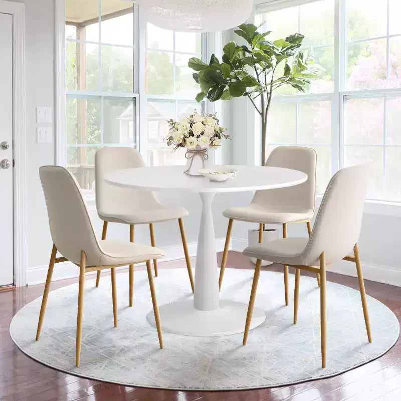 5-Piece Small Dining Table Set for 4, Round Dining Room Set With 4 Upholstered Chairs Oak Legs for Apartment, Indoor Furniture - Panipeachy