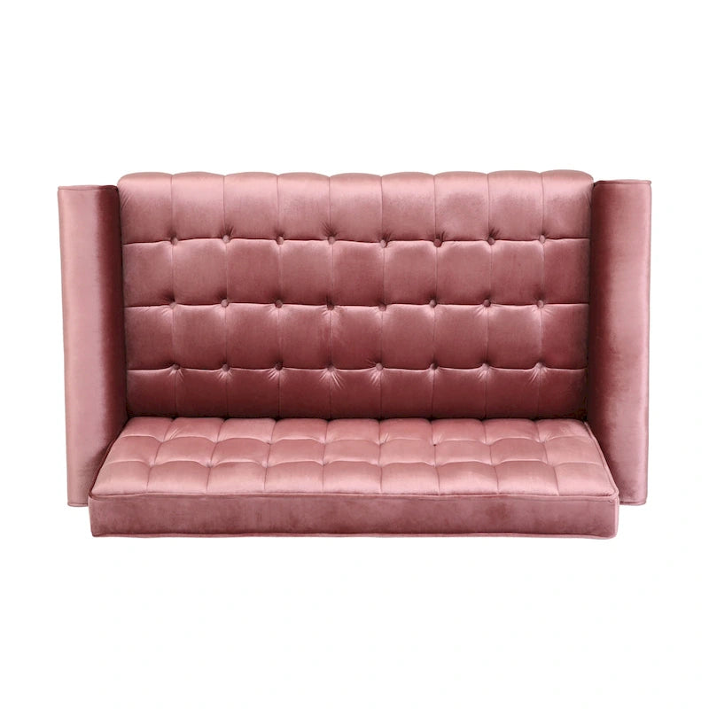 Mid-Century Modern Tufted Velvet Loveseat with Gold Tapered Legs