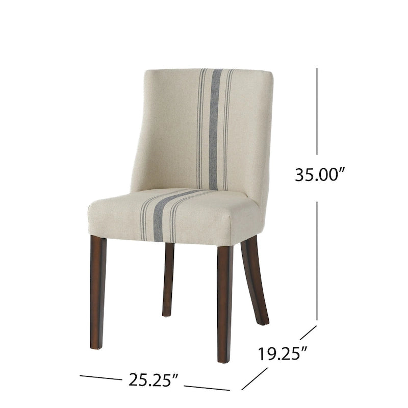 Dining Chair Set of 2, Nailhead Accents, Beige, Brown Rubberwood Legs