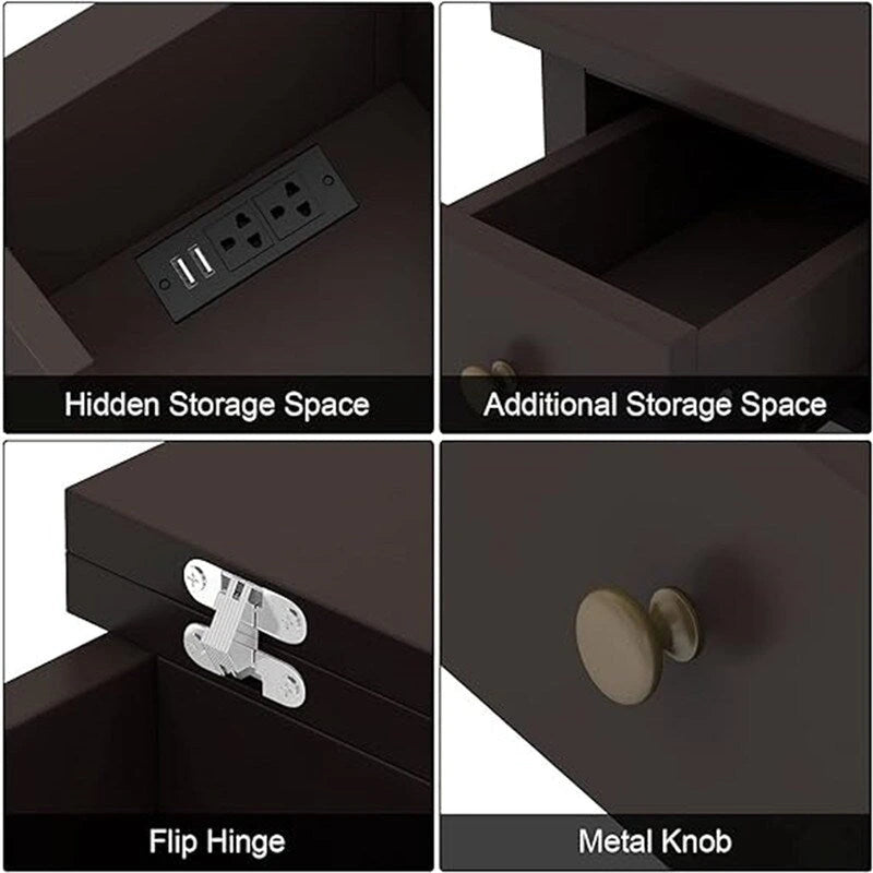 Narrow End Table with Flip Top Drawer and Charging Station