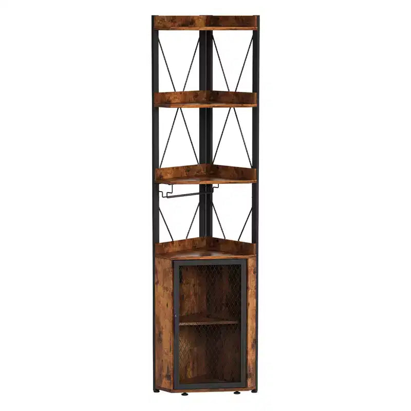 69 Tall Corner Bar Cabinet with 5-Tier Shelves for Living Room Kitchen and Dining Room