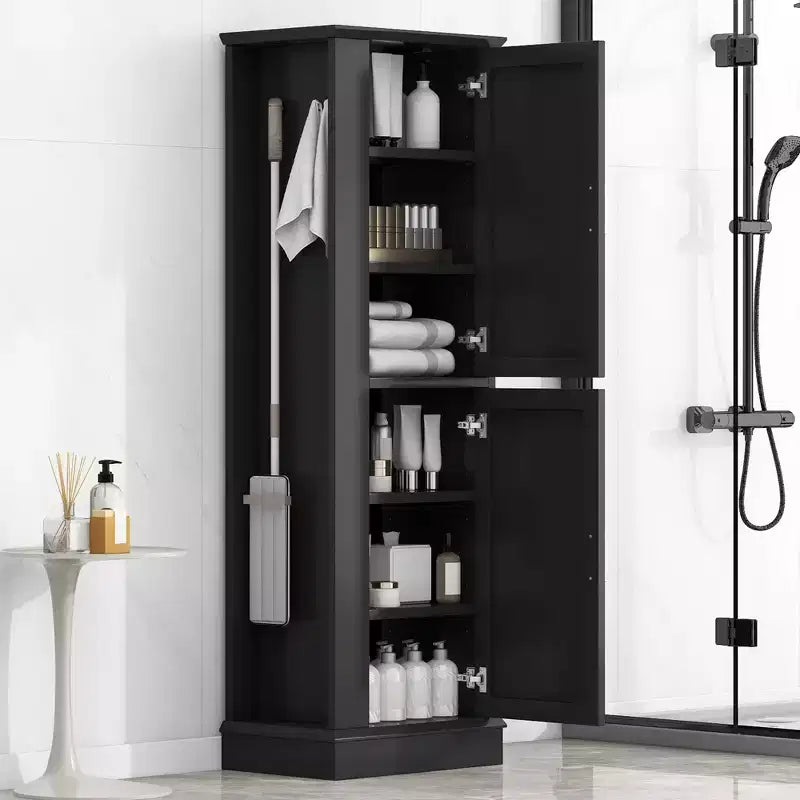 Whisen Tall Bathroom Storage Cabinet, Freestanding Storage Cabinet with Hooks and Adjustable Shelves