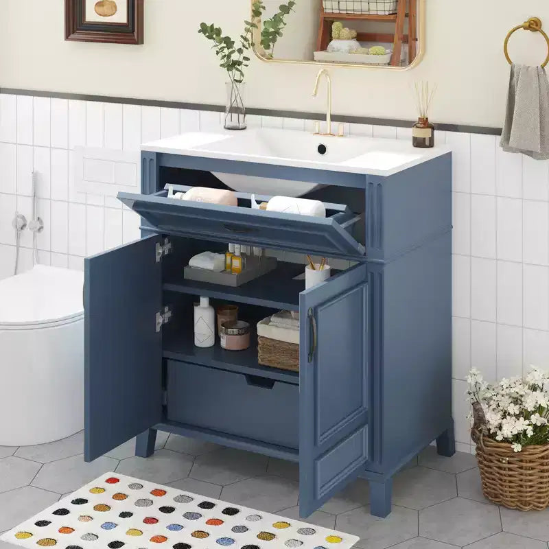 30 Bathroom Vanity Sink Combo, Bathroom Storage Cabinet with Drawers, Single Sink Bathroom Vanity with Soft Closing Doors, Blue