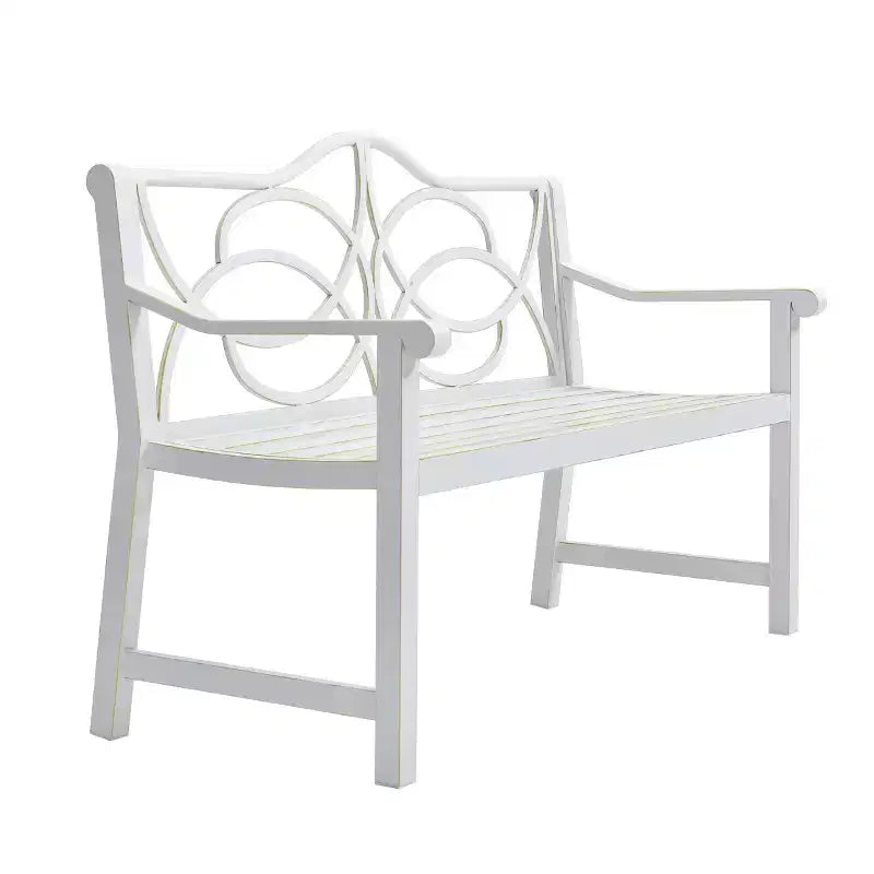 GDFStudio Jonah Outdoor Metal Patio Garden Bench with Decorative Floral Backrest