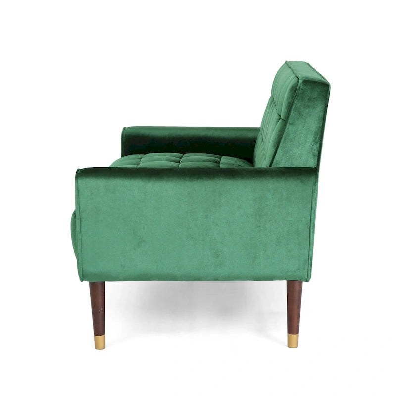 Mid-Century Modern Tufted Velvet Loveseat with Gold Tapered Legs