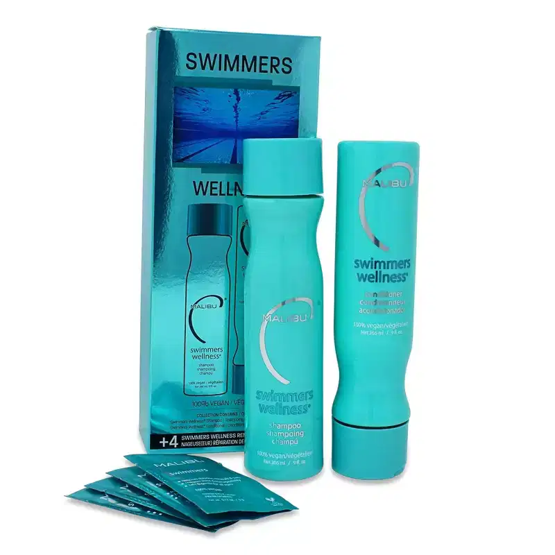 Pro Malibu Swimmers Wellness Collection (Shampoo + Conditioner + 4 Hair Remedy Sachets) for Chlorine, Swimming, Minerals, Oxidizers in Water