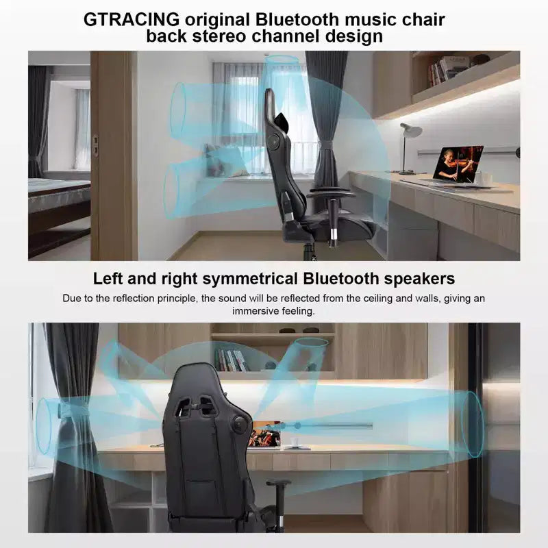 GTRACING Gaming Chair with Bluetooth Speakers High Back PU Office Chair Black