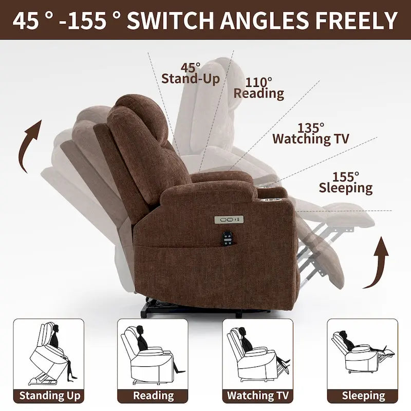 Power Lift Recliner | 8-Point Massage | Lumbar Heat | Dual USB | Steel Cup Holders | Blue