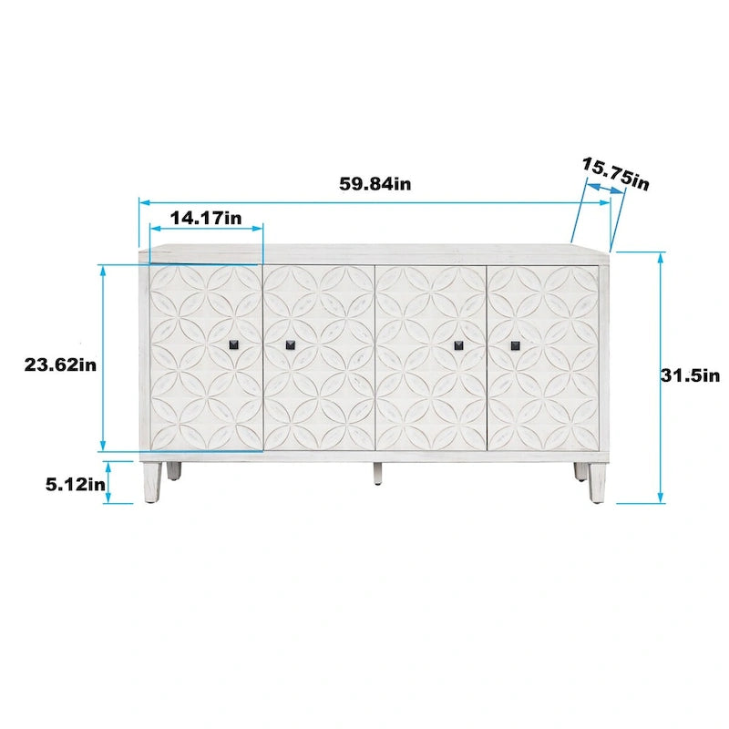 Accent Cabinet 4-Door Wooden Sideboard Buffet Storage Cabinet White Washed