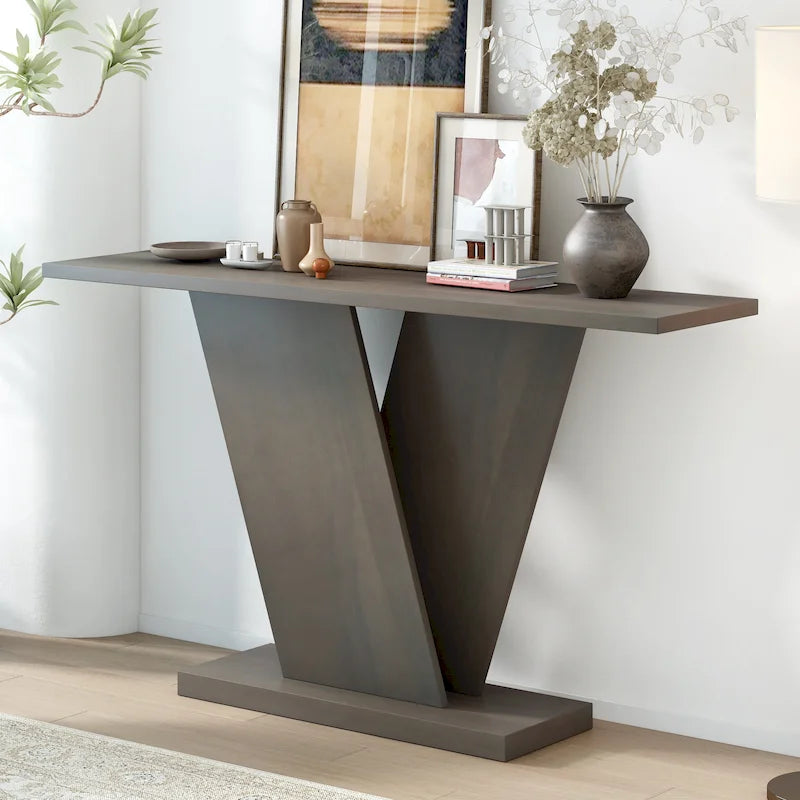 Console Table with Natural Wood Veneer and V-Base