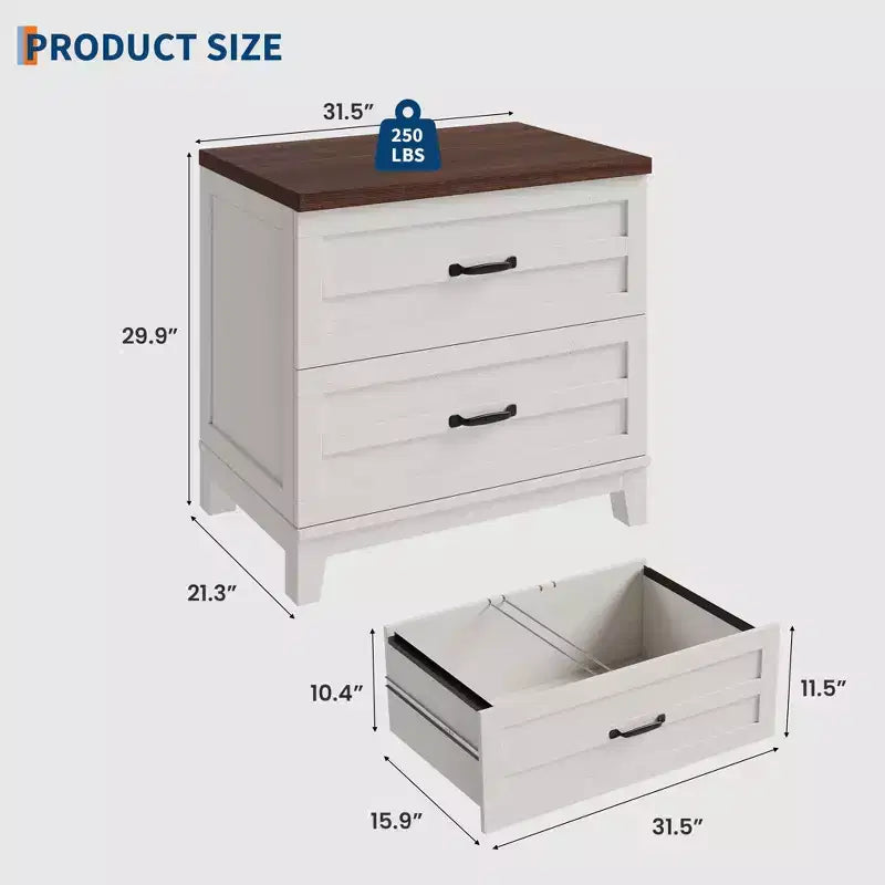 Lateral File Cabinet with 2 Drawers, Wooden Vertical Filing Cabinet with Hanging Bar, Under Desk Storage Cabinet for Home, Fit Legal/Letter/A4 Size