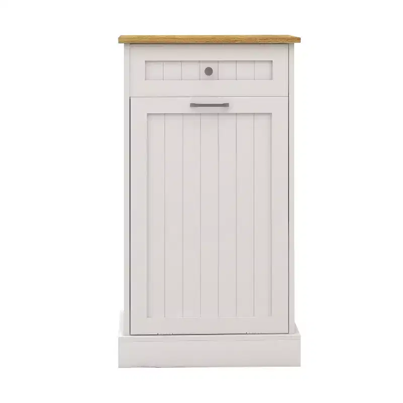AndMakers 19.68 in. W x 13.77 in. D x 35.62 in. H Ready to Assemble Trash Can Kitchen Cabinet