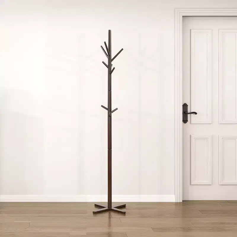 70 Solid Wood Coat Rack 9 Hooks 3-Tier Entryway Organizer