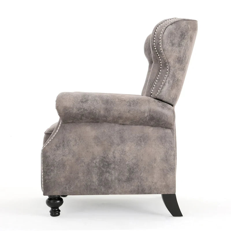 Tufted Microfiber Pushback Recliner Club Chair with Nailhead Trim