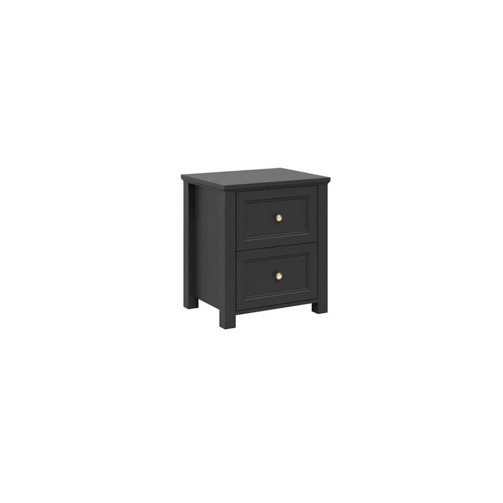 Black 2 Drawer Bedside Table with Gold Handles