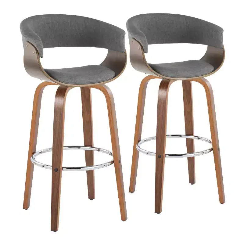 Set of 2 Vintage Modern Barstools Walnut/Chrome/Light Gray - LumiSource