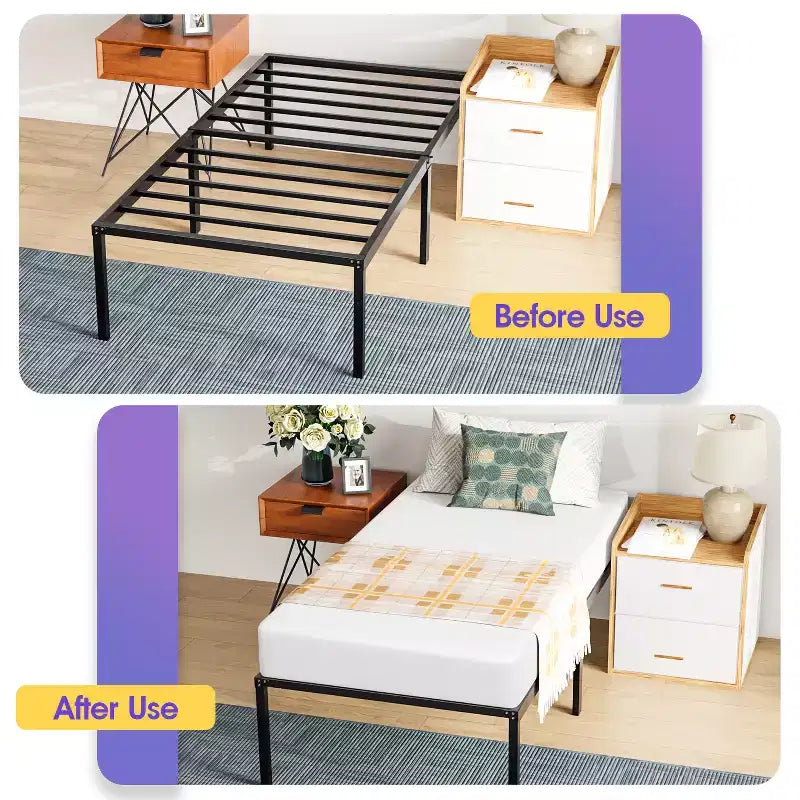FDW 18 Inch High Metal Platform Bed Frame with Maximum Storage Space Under The Heavy Duty Bed Frame No Box Spring Needed Noise-Free