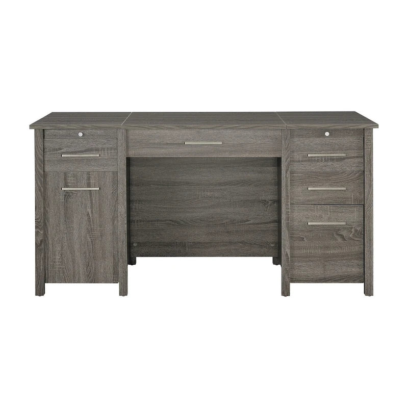 Wim 60 Inch 4 Drawer Lift Top Office Desk, 2 Pull Out Trays, Weathered Gray