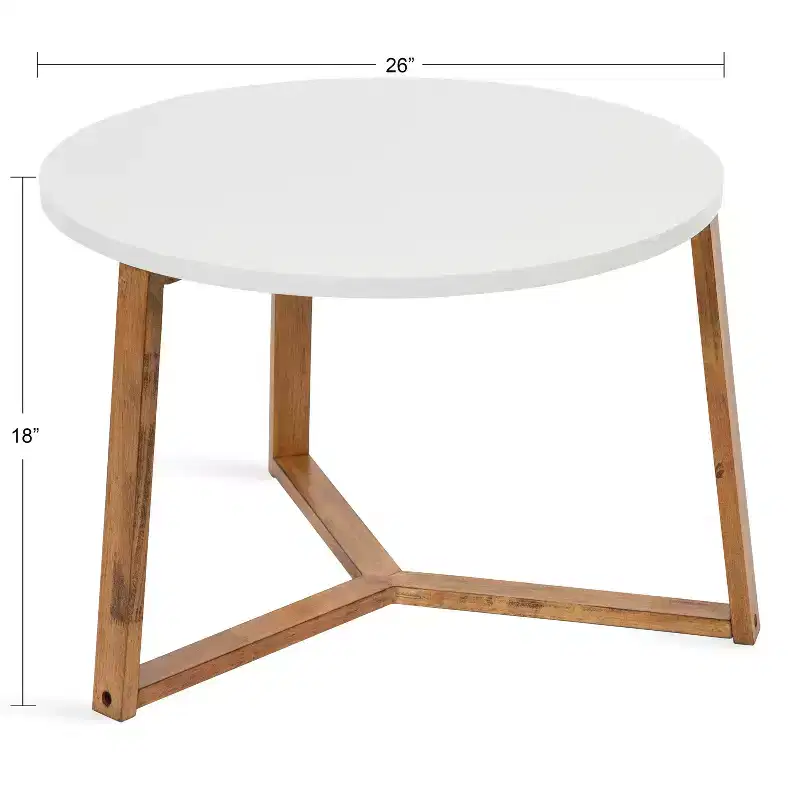 Kate and Laurel Rioux Round MDF Coffee Table, 26x26x18, White and Natural