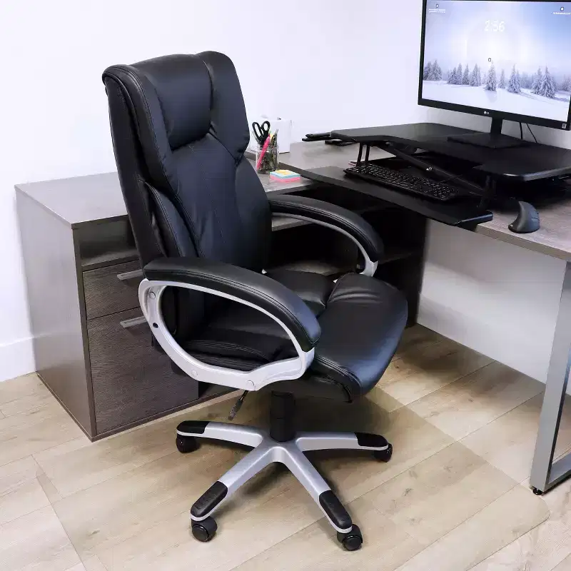 Elama High Back Adjustable Faux Leather Office Chair in Black and Gray Base