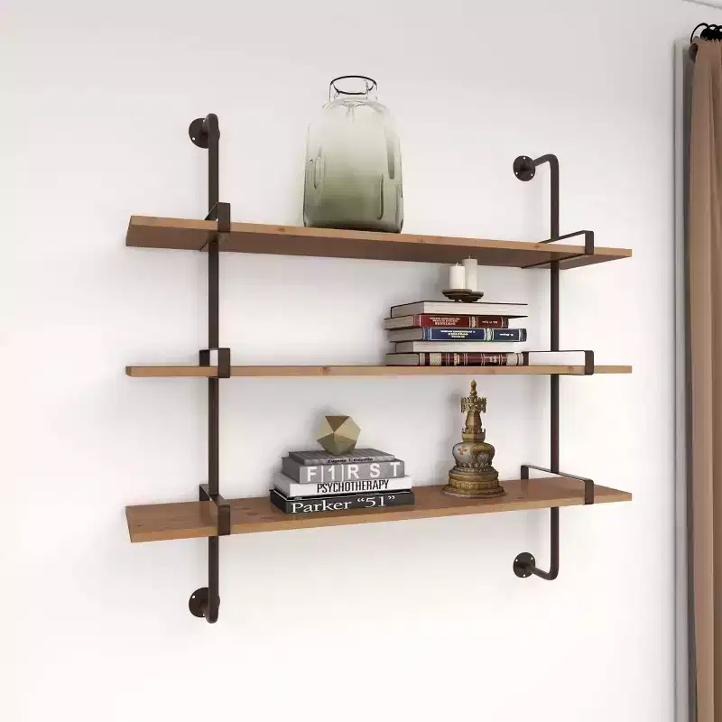 38x38 Wood 3 Level Wall with Metal Brackets Brown - Olivia & May: Industrial Style, No Assembly Required
