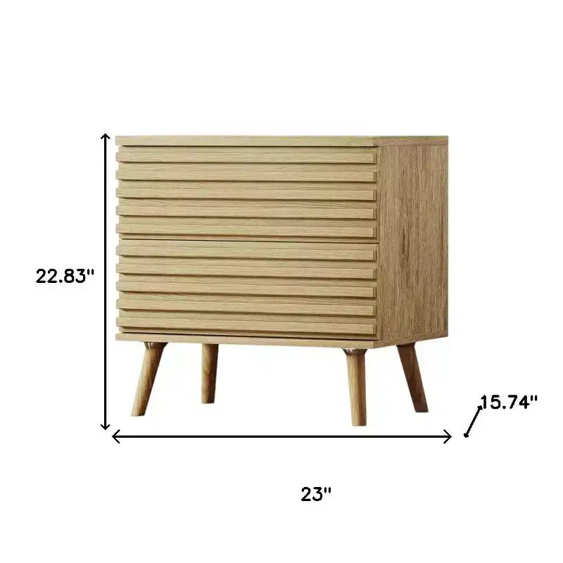 HomeRoots 23 Natural Solid Wood Ribbed Texture Two Drawer Nightstand