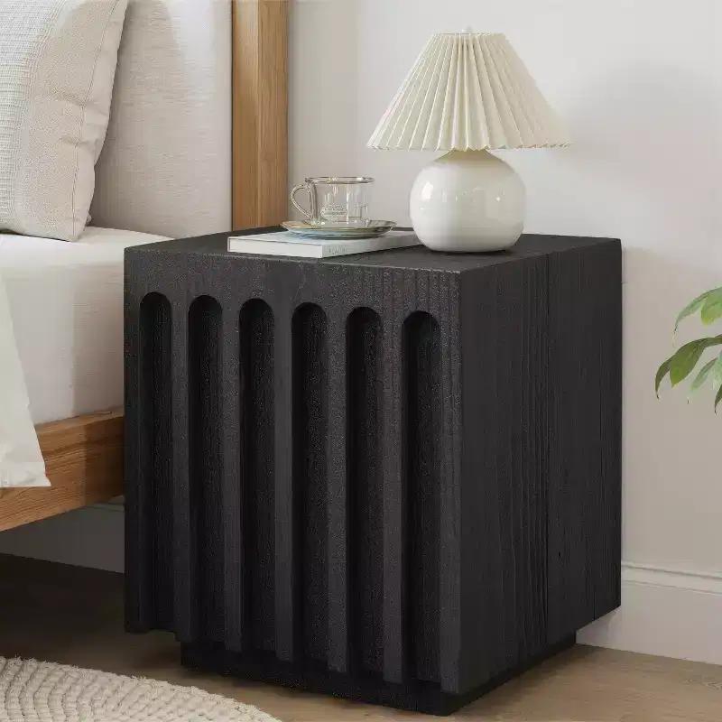 Art Leon Unique Fluted Solid Wood End Table Side Table