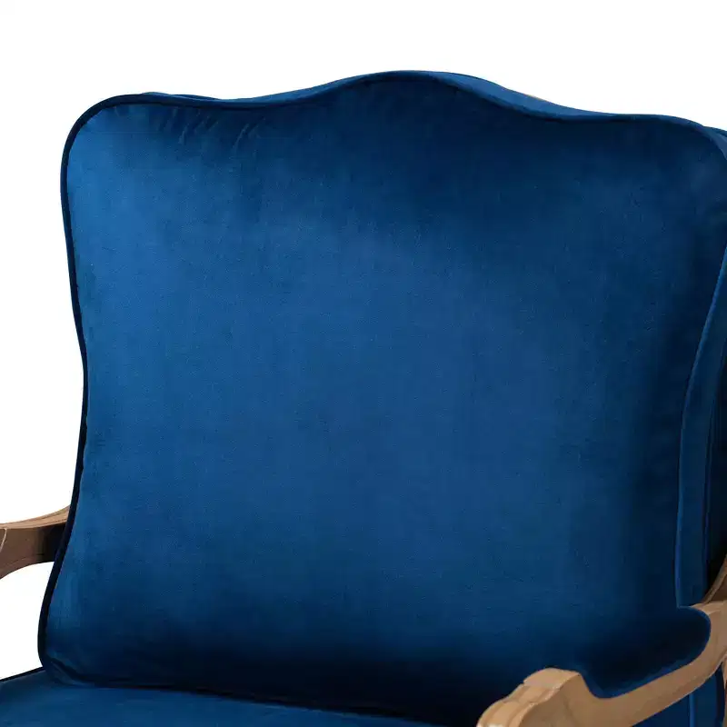 Traditional Navy Blue Fabric and French Oak Brown Finished Wood Accent Chair