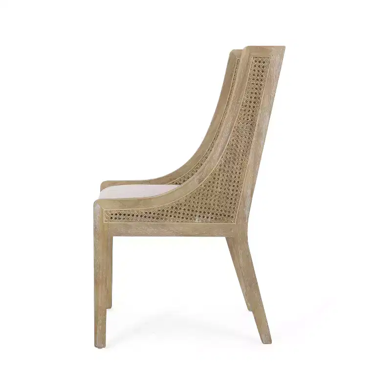 Christopher Knight Home Set of 2 Maurers Cane and Wood Upholstered Dining Chairs Beige/Natural