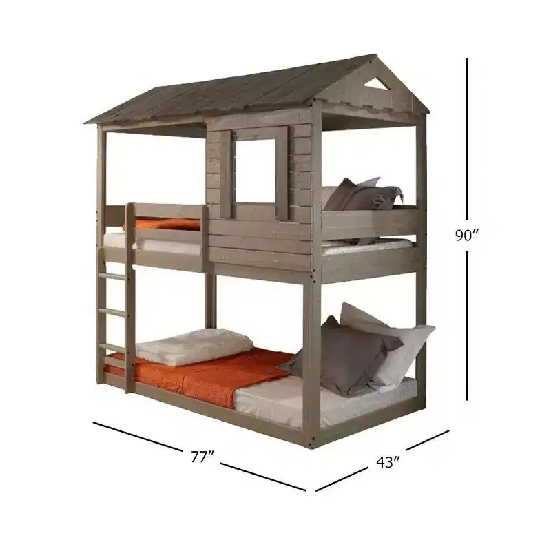 77Bunk Bed Darlene Loft and Bunk Bed Rustic Gray - Acme Furniture: Solid Pine Wood, Guardrails, Ladder, Play Area