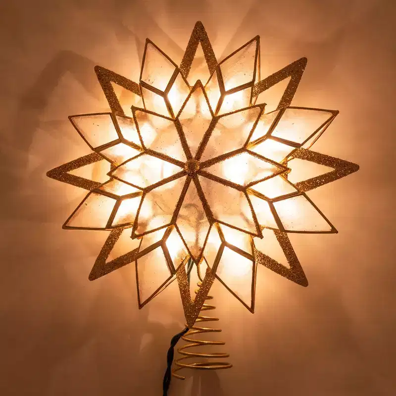 Kurt Adler Capiz Gittered Start Tree Topper, Gold, 9.5