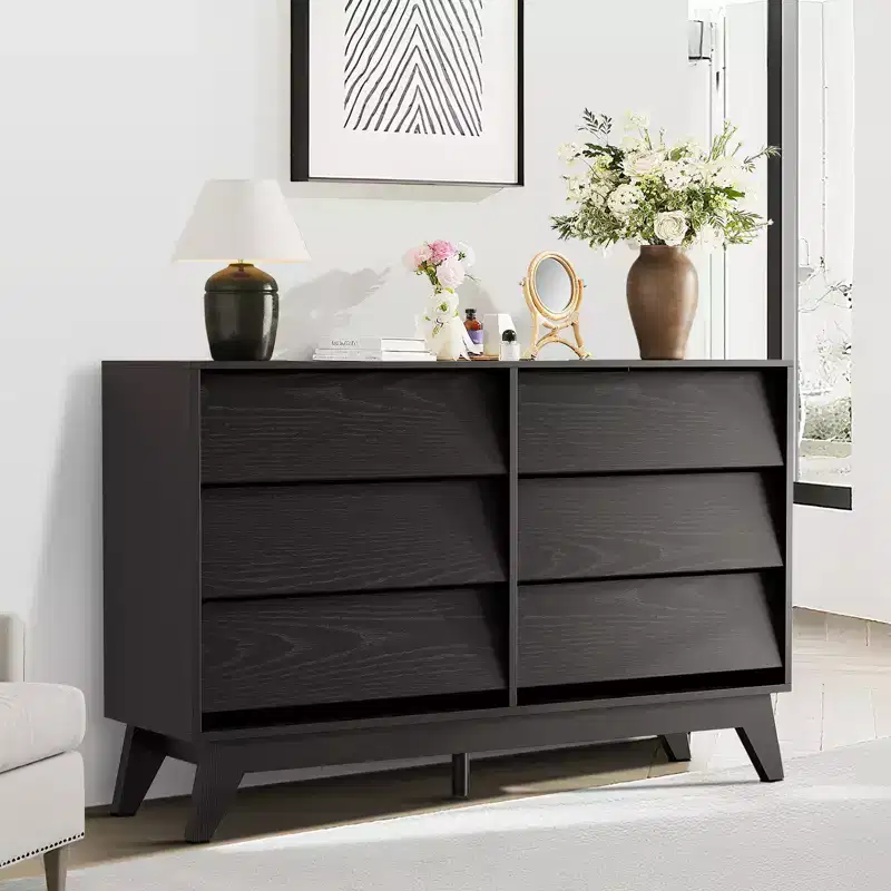 6-Drawer Fluted Wooden Dresser, Modern Storage Chest for Bedroom & Living Room
